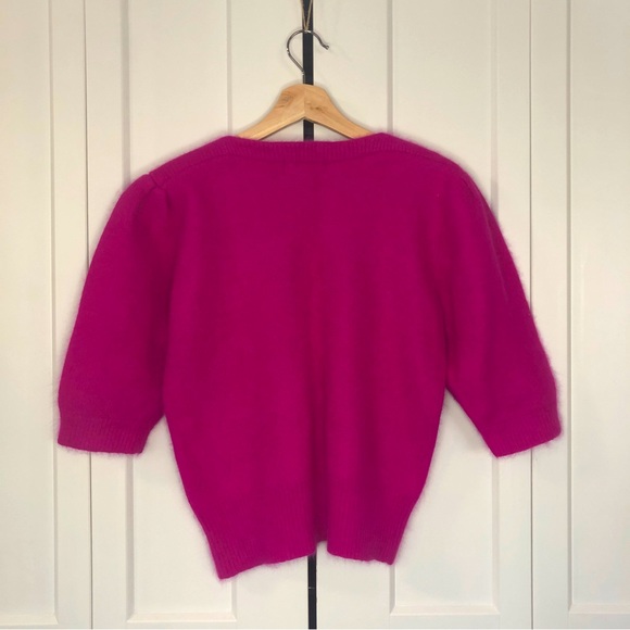Vintage hot pink angora puff sleeve sweater // SZ M - Picture 7 of 7